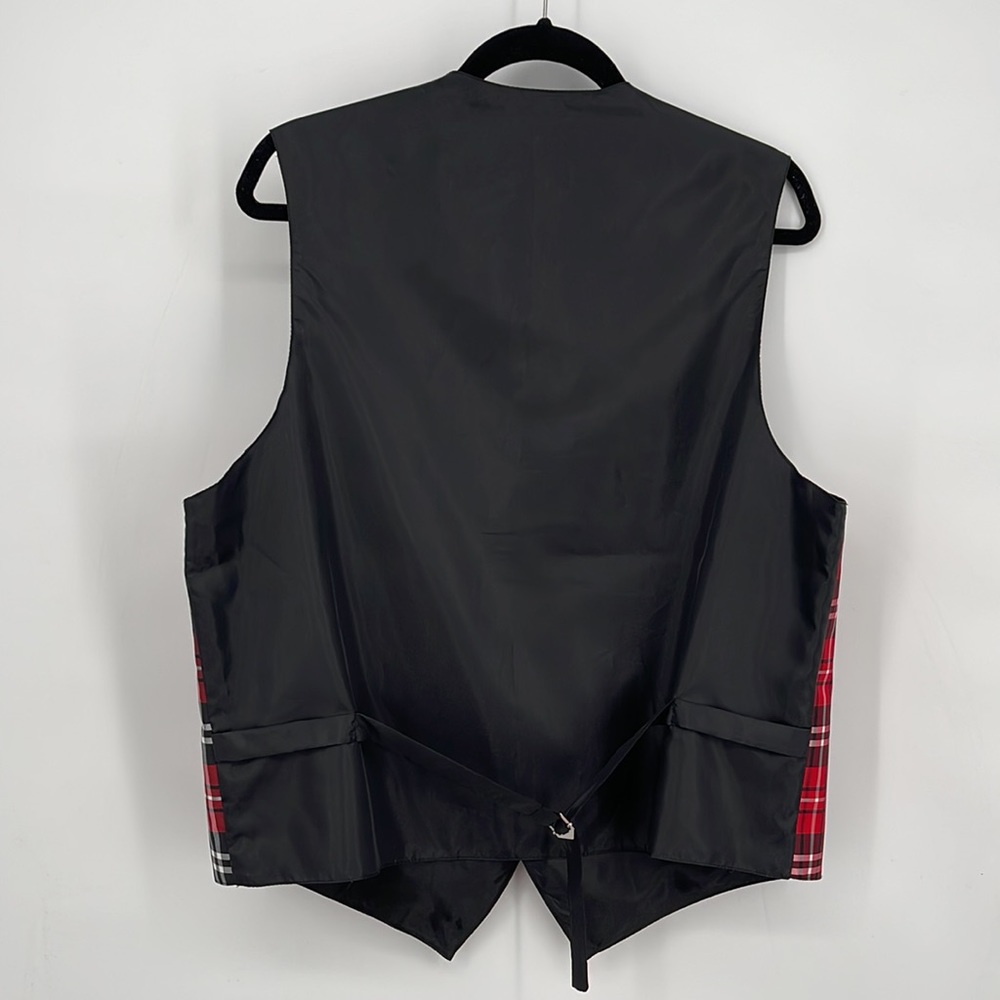 Vesuvio Napoli in Italy Vest Red Black White Plaid Poly Button Down large EUC - Picture 4 of 5